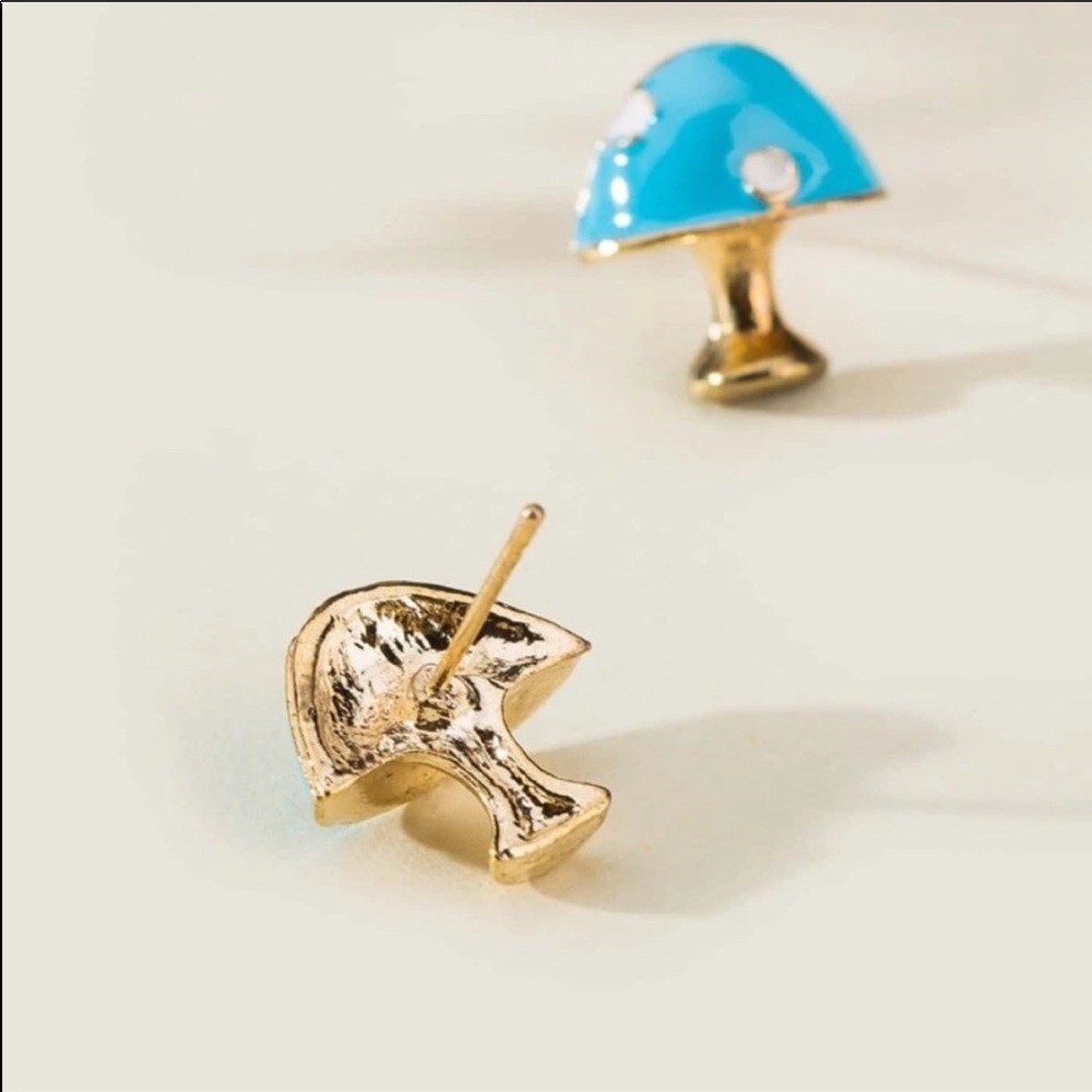 Blue Mushroom Earrings - Picture 2 of 2